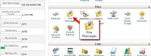 File Manager in cPanel