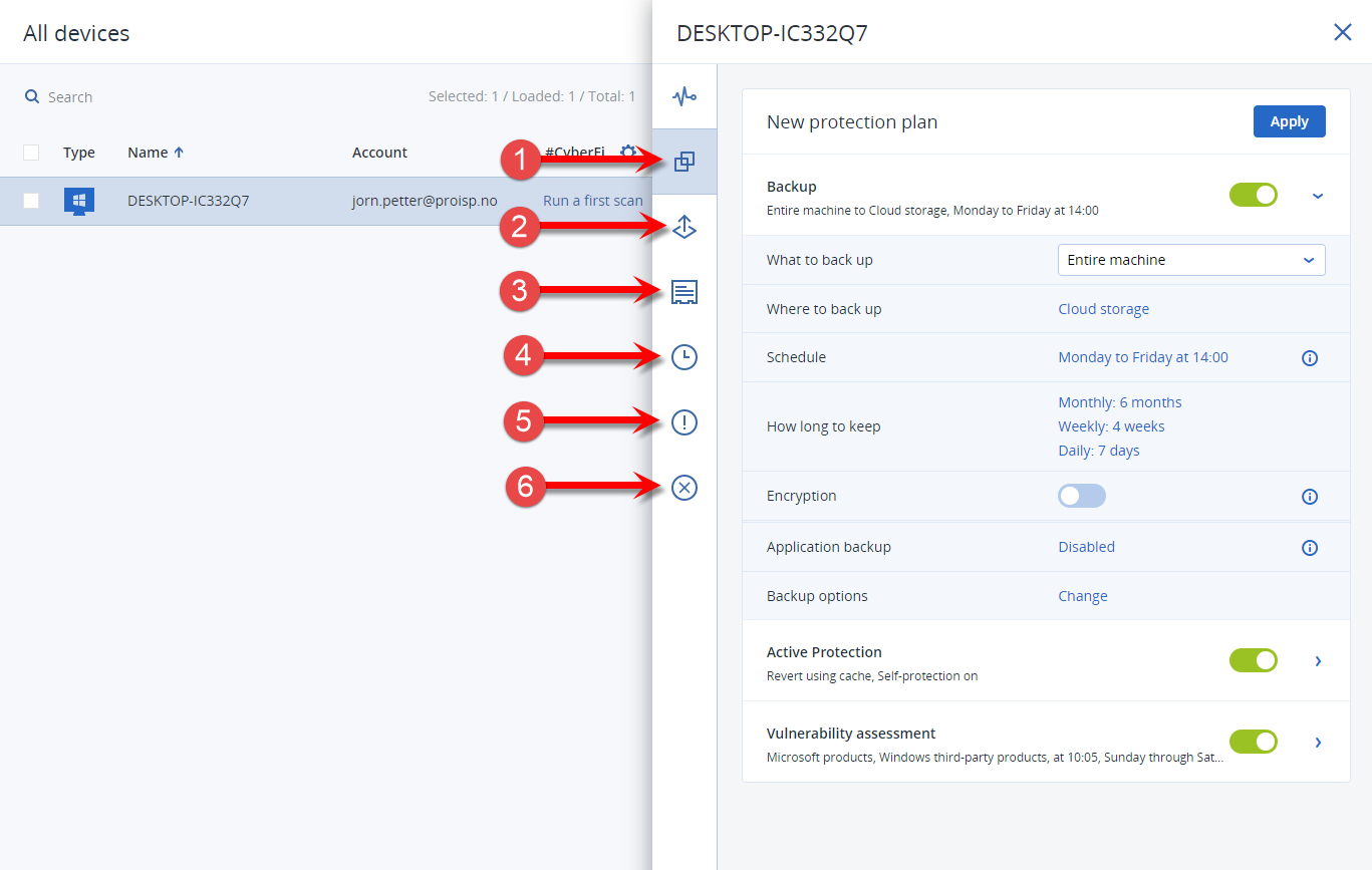 Explanation of the backup settings in Acronis Cyber Cloud